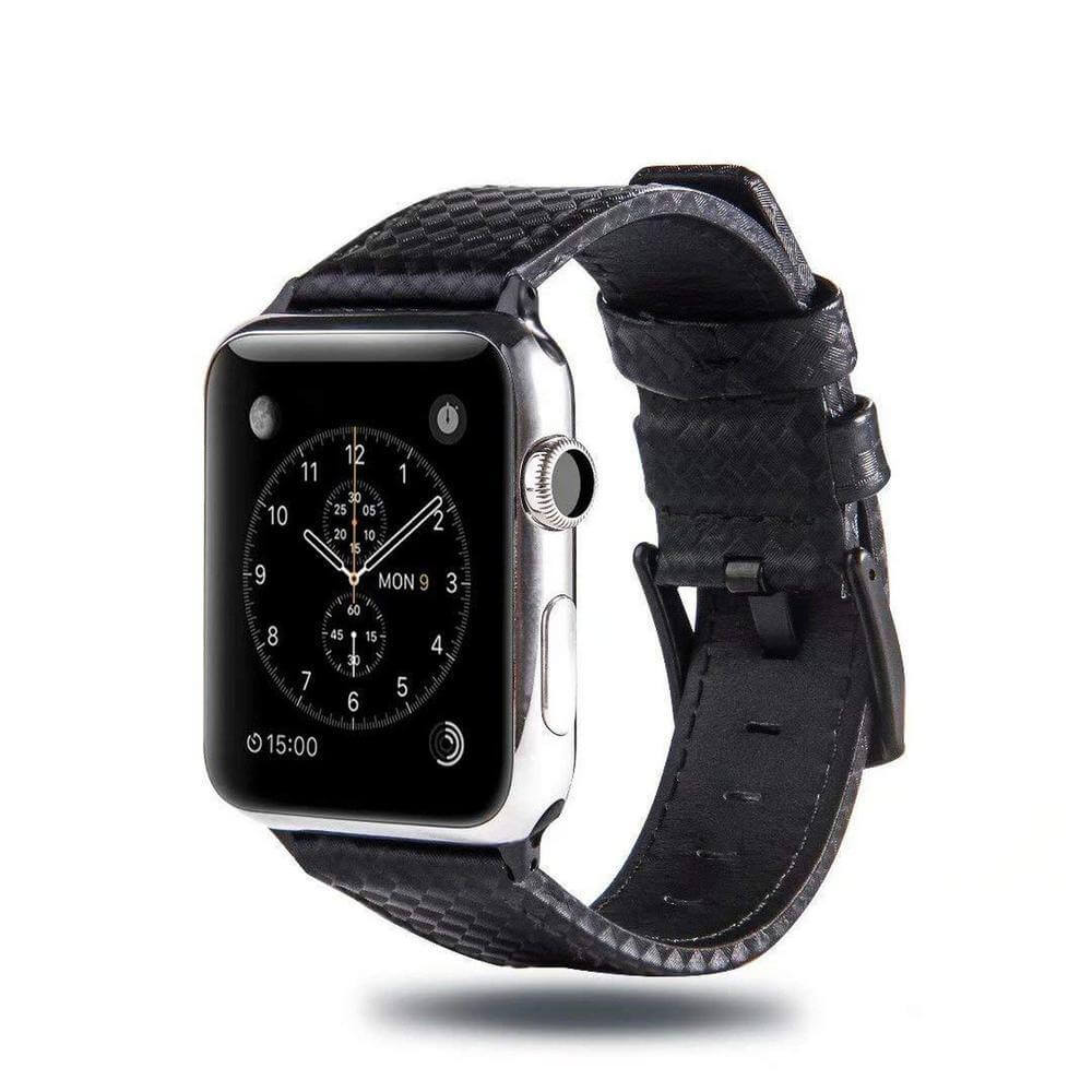 Luxury Leather Strap w/ Carbon Fiber for Apple Watch-Leather Band-800X